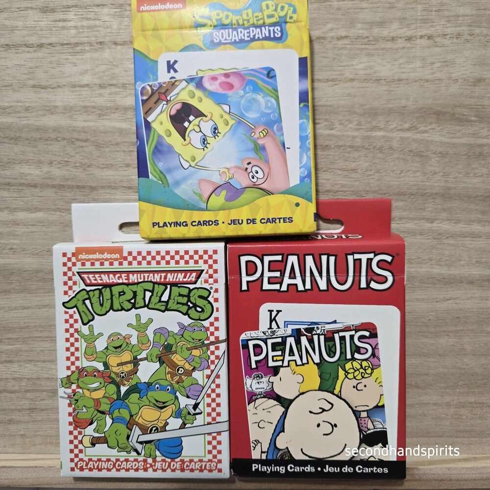 3 Playing Card Decks Cartoon Spongbob,Peanuts,TMNT All Three One Money